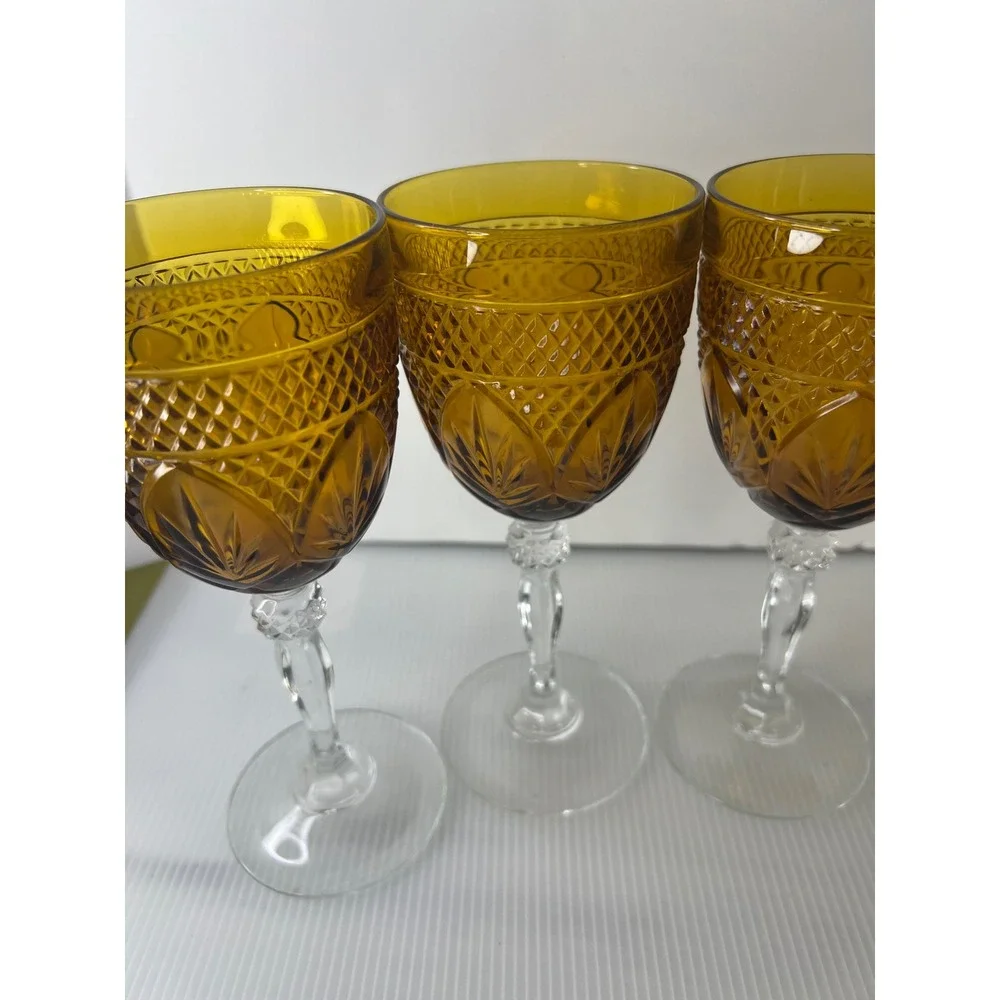 Vintage Cristal D'Arques Durand Antique Amber water/wine‎ goblet set of 4